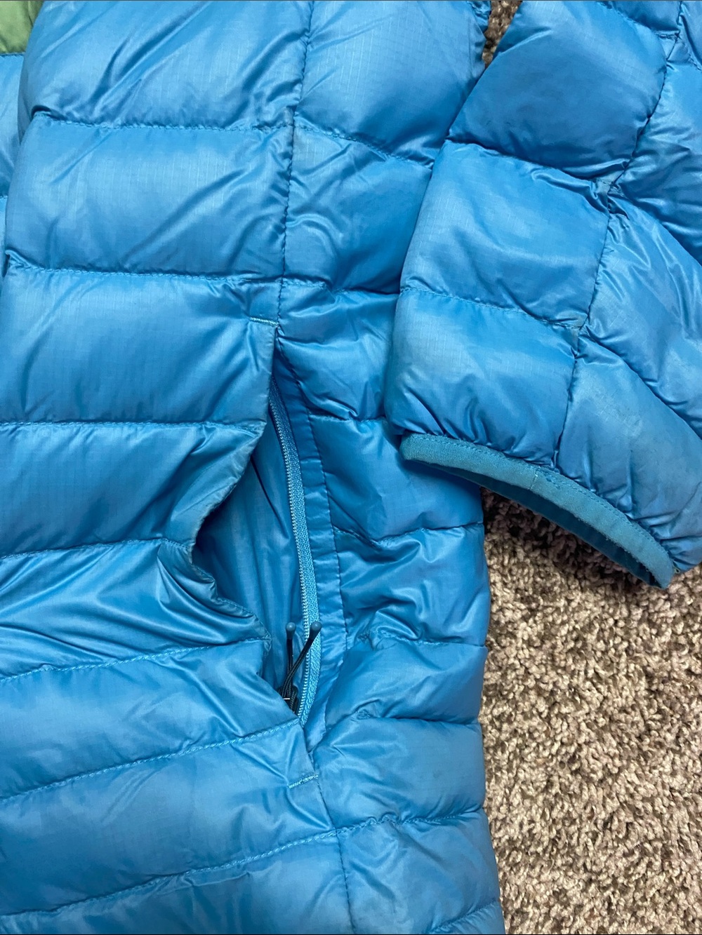 cotopaxi Blue Hooded Puffer Jacket Green and Navy Stripes Men’s Size 2XL - 1511 - Picture 5 of 15